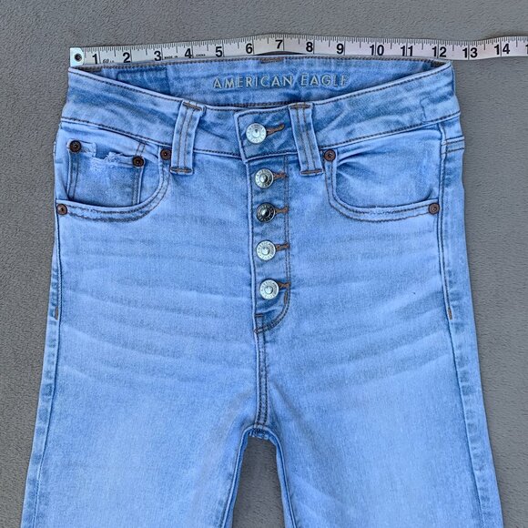 American Eagle Next Level Stretch Button Fly Super Hi-Rise Flare Jeans Sz2 - Picture 11 of 15